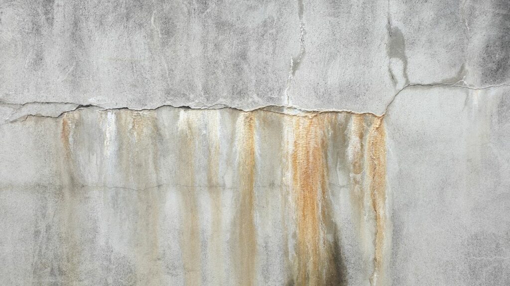 Traces d'humidité et salpêtre sur mur de façade